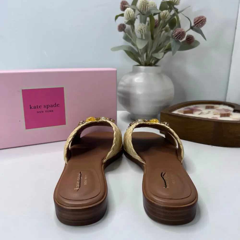 Kate Spade Dock Crystal Natural Braided Raffia Slide 10011323 Women 7B NWB - Picture 5 of 10